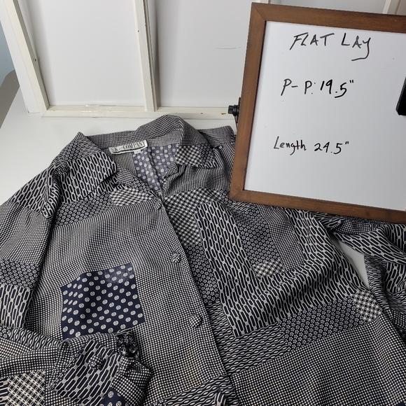 Vintage Mixed Print Covered Buttons 80's Y2K  Grandma Long Sleeve Blouse Size 8 - Picture 10 of 11